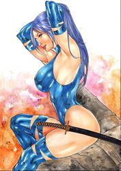 1girls 2018 betsy_braddock big_breasts blue_bodysuit blue_boots blue_clothes blue_clothing blue_eyes blue_thighhighs bodysuit boots breasts busty curvaceous curvy dated ed_benes_studio elizabeth_braddock erect_nipples female female_only homo_superior human iago_maia katana kwannon long_hair marvel marvel_comics mutant nipple_bulge nipples nipples_visible_through_clothing pinup ponytail psylocke purple_hair red_lips red_lipstick rubble scabbard sheathed_weapon signature sitting solo straight_hair superheroine sword telepath thighhighs voluptuous weapon x-men