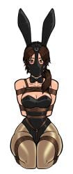 1girls arms_tied_behind_back blonde_hair bondage bound bowtie box_tie breasts bunny_ears bunnysuit crotch_rope fake_animal_ears female gag gagged harness_muzzle_gag kneeling lara_croft large_breasts latex legs_tied leotard long_hair looking_at_viewer muzzle_gag muzzled playboy_bunny restrained rope rope_bondage shibari_over_clothes shiny_clothes strapless strapless_leotard tiara tied_up tight_clothing tomb_raider wossarem