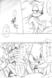 antena27 anthro bite blush canid canine clothing duo erection eulipotyphlan finger_bite finger_in_mouth fox gloves japanese_text male mammal monochrome penis sonic_(series) sonic_the_hedgehog speech_bubble sweat tails text translation_request yaoi