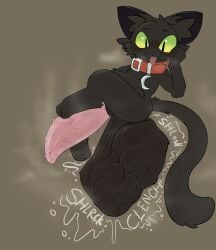 .f_9578 absurd_res animal_genitalia balls bodily_fluids bulge churn cock_vore detailed_bulge domestic_cat felid feline felis genitals happy_(lobotodoc) hi_res male mammal musk musk_clouds musky_balls musky_penis penile penis sweat sweaty_balls sweaty_genitalia sweaty_legs vore