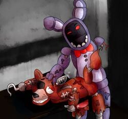 anal anal_sex balls bonnie_(fnaf) canid canine five_nights_at_freddy's five_nights_at_freddy's_2 fox foxy_(fnaf) gay knot lagomorph leporid machine male male_only mammal one_eye_closed penetration penis rabbit sex tagme video_games withered_bonnie withered_foxy yaoi