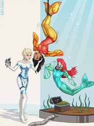 aquarium ariel black_hair blonde_hair blue_eyes bondage bondage_outfit bound_arms bound_legs breathing catsuit color corset disney disney_princess elsa_(frozen) eyeshadow feet feet_together female female_only femdom femsub frozen_(film) high_heel_boots human human_pet jpeg knotbot latex latex_legwear latex_suit latex_thighhighs lezdom medium_breasts mermaid_suit moana moana_waialiki multiple_girls multiple_subs pet_girl pet_play petgirl petplay princess red_hair stasis_tank tank_(container) the_little_mermaid thighhigh_boots underwater water_tank worried worried_expression worried_face worried_look yuri