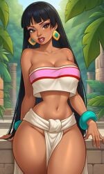 1girls ai_generated bare_arms bare_legs bare_midriff bare_shoulders bare_thighs black_hair bracelets brown_eyes chel cleavage dreamworks earrings eyebrows eyelashes eyeliner eyeshadow female hi_res hourglass_figure large_ass large_breasts lipstick loincloth long_hair looking_at_viewer petite petite_body petite_female solo solo_female solo_focus standing the_road_to_el_dorado thick_thighs waifufamily