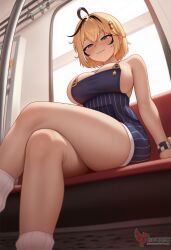 1girls 2d ai_generated ass barefoot big_ass blonde_hair breasts dooby3d erophoenix eyewear_on_head female female_focus full_body green_eyes huge_breasts large_breasts nude pale_skinned_female patreon_username solo solo_female sweat thick thick_thighs uncensored