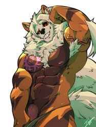 1boy 2019 abs alternate_color anthro anthrofied arcanine armpit_hair armpits bottomwear canid clothing ear_piercing eyebrows flexing fur grin hi_res laarx male male_only mammal muscular muscular_male navel nintendo nipples orange_fur original_character pecs penis piercing pokemon pokemon_(species) pokemon_rgby pokemorph raised_eyebrow red_eyes shiny_pokémon smile solo tattoo tiggon_the_great video_games