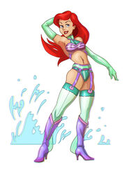 ariel armwear blue_eyes disney high_heel_boots knotbot latex latex_bra latex_legwear latex_panties latex_stockings red_hair the_little_mermaid