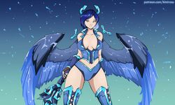 1girls 2d blue_hair breasts cleavage coldsnap_furia furia_(paladins) kimirasu medium_breasts paladins solo