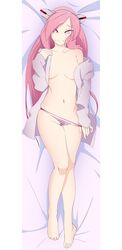 1girls ami ami_(gwain_saga) cat_ears felipe_godoy female female_focus female_only geoexe gwain_saga hair looking_at_viewer no_bra panties pink_eyes pink_hair smile smiling solo solo_female solo_focus undressing