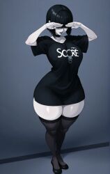 1girls ai_generated big_boobs big_breasts black_collar black_hair black_hair_female blinding_bangs boobs breasts clothed clothed_female collar female female_focus female_only goth goth_girl hair_bangs hair_over_eyes large_boobs large_breasts light-skinned_female light_skin long_shirt pale-skinned_female pale_skin shirt short_hair solo solo_female solo_focus thick_thighs thighs