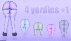 ass ass_focus barefoot big_ass big_butt blue_body blue_skin butt_focus celestial_(league_of_legends) feet grey_body grey_skin hooves league_of_legends madmanart purple_body purple_skin shortstack soraka stuck_in_wall thick_ass thick_legs