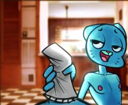 2019 anthro bedroom_eyes blue_fur breasts cartoon_network domestic_cat duo felid feline felis female flat_chested fur gumball_watterson half-closed_eyes handjob incest kitchen male male_pov mammal mature_female mother mother_and_son nicole_watterson nipples open_mouth parent penile penis pov seductive sex solo_focus son straight the_amazing_world_of_gumball unseen_male_face zambs