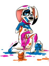 101_dalmatian_street 101_dalmatians 2019 anthro bassybird breasts canid canine canis cub da_vinci_(101_dalmatians) dalmatian disney domestic_dog female hi_res mammal nipples nude paint pussy solo