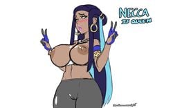 1girls areolae blue_eyes blush breasts_out busty clothed dark-skinned_female dark_skin double_v female female_only gym_leader half-closed_eyes huge_breasts human lipstick nessa_(pokemon) nintendo nipples pants pokemon pokemon_ss pussy see-through shirt sketch smile text therammerscafe thick_thighs v watermark wide_hips