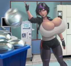 1girls big_hero_6 breast_expansion breast_implants bursting_breasts disney fake_breasts female female_only gogo_tomago huge_breasts mangrowing marvel meme silicone solo thick_thighs visible_implants