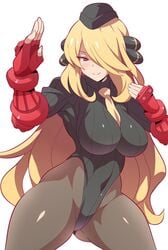 1girls alternate_breast_size alternate_eye_color alternate_outfit anime_style ass big_breasts blonde_hair bodysuit breasts brown_eyes capcom cleavage clothed cosplay crossover cynthia_(pokemon) enemy_conversion female female_only gloves hair_over_one_eye half-closed_eyes hat huge_ass huge_breasts human konno_tohiro large_breasts latex leotard long_hair looking_at_viewer naughty_face nintendo pantyhose pokemon pokemon_dppt seductive seductive_smile shadaloo_dolls smile solo street_fighter thick_thighs thigh_gap wide_hips