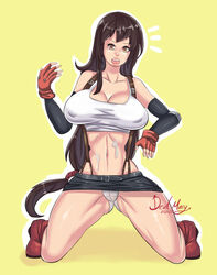 big_breasts black_hair breasts cum cum_on_body devilmarie final_fantasy final_fantasy_vii gloves hair large_breasts long_hair panties skirt square_enix tifa_lockhart video_games