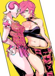 2girls breasts choker cleavage female female_only green_eyes hand_on_hip human humanoid jojo's_bizarre_adventure light-skinned_female light_skin looking_at_viewer pink_hair pink_skin pose short_hair shounen_jump skirt solo spice_girl stand_(jjba) suurin_(ksyaro) trish_una vento_aureo