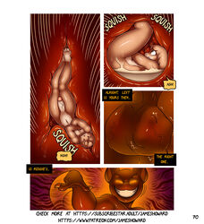 balls close-up cock_vore comic cum dialogue domestic_cat felid feline felis gabe_(james_howard) glowing glowing_eyes hi_res howard_(james_howard) humanoid_penis inside_balls internal james_howard male male_pred male_prey mammal nude onomatopoeia page_70 penile penis sound_effects vein veiny_balls veiny_penis vore