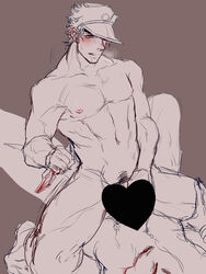 2boys anal anal_sex bara blood blush censored dio_brando gay hat heart_censor injury jojo's_bizarre_adventure jotaro_kujo knife knifeplay less_end male male_only nipples nude riding stardust_crusaders yaoi