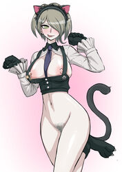 1girls akizora alternate_version_available blonde_hair bottomless bottomless_female crop_top danganronpa female female_pubic_hair hair_over_one_eye light-skinned light-skinned_female navel straight_hair tagme toujou_kirumi