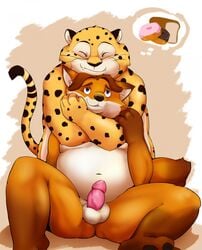 balls benjamin_clawhauser canid canine cheetah chubby cuddling disney erection felid feline fox gay gideon_grey hi_res hug male male_only mammal nude orangetaming penis smile yaoi zootopia