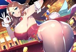 ai_generated blue_eyes brown_hair bunny_ears bunny_girl bunnysuit cuckold curvy fate/grand_order fate_(series) large_ass large_breasts leonardo_da_vinci_(fate) leonardo_da_vinci_(fate/grand_order) long_hair lordem netorare ntr wide_hips