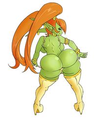 bewbchan big_ass female goblin goblin_female green_skin pigtails presenting presenting_hindquarters red_head thigh_highs trixie_hardfuse