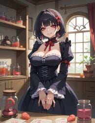 ai_generated big_breasts cleavage dress goth goth_girl gothic_lolita historyia lolita_fashion original original_character red_eyes tentacle tentacle_in_jar