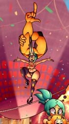 abs balancing blush breasts cerebella circus fantasizing hand_up lab_zero_games naked naked_female rope skullgirls smile thought_bubble turquoise_hair vice-versa