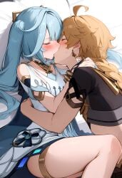 aether_(genshin_impact) ai_generated faruzan_(genshin_impact) genshin_impact kissing