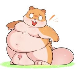 2024 afk_arena afk_journey anthro balls belly big_balls big_belly candyonbear69 chippy_(afk_journey) cricetid genitals hamster hi_res huge_balls kemono lilith_games male mammal moobs open_mouth overweight overweight_male rodent solo surprised