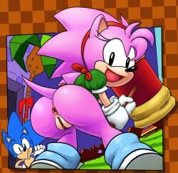 1boy 1female 1girls amy_rose anthro anus ass classic_amy_rose classic_sonic female furry hedgehog male pink_fur pussy sega sonic_(series) sonic_cd sonic_the_hedgehog sonic_the_hedgehog_(series) soubriquetrouge