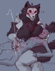 1boy 1girls breast_sucking cum curvy_female dominant_female feyhearts furry gloves handjob human_on_anthro mal0 malo scp-1471 scp-1471-a scp_foundation skull_head voluptuous_female