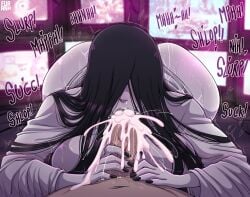 big_ass big_breasts black_hair black_nails blowjob blowjob_face deepthroat furanh ghost ghost_girl hair_covering_eyes huge_ass huge_breasts huge_cock long_hair pale_skin sadako_yamamura tagme the_ring very_long_hair white_skin