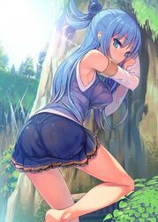 1girls aqua_(konosuba) aqua_eyes aqua_hair ass breasts feet female female_only kono_subarashii_sekai_ni_shukufuku_wo! nature see-through solo tam-u wet_clothes