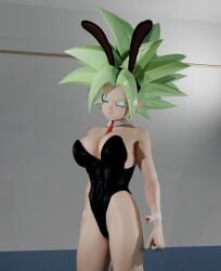 bunny_ears bunnysuit dragon_ball dragon_ball_super green_hair huge_breasts isquashyou kefla looking_at_viewer smile solo solo_female