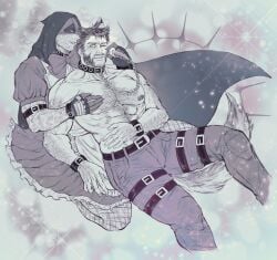 beard big_bad_wolf_(cosplay) chain_leash chains crossdressing deadpool deadpool_&_wolverine_(2024) duya fishnets gay hairy hairy_male large_pectorals little_red_riding_hood_(copyright) little_red_riding_hood_(cosplay) logan_(x-men) male_only marvel marvel_cinematic_universe marvel_comics mask monochrome muscular_male mutant_(marvel) mutate_(marvel) nipples pectoral_grab wade_wilson wolf_ears wolf_tail wolverine_(x-men) x-men yaoi