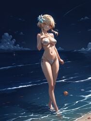 absurd_res ai_generated beach bikini breasts genshin_impact lumine_(genshin_impact) micro_bikini ministro night ocean