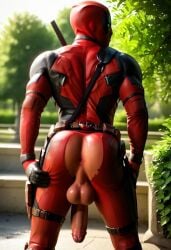 ai_generated anus ass back balls biceps big_balls big_penis deadpool gay grabbing_own_ass hand_on_ass hand_on_butt looking_back male male_only marvel muscular muscular_male nude_male outside park penis ripped_clothing ripped_pants toned_body toned_male twall97