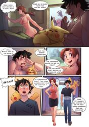 1girls 2boys armpits ass back bed breasts casual casual_nudity clothed clothing comic delia_ketchum_(pokemon) eltonel family_nudity female furry human human_only implied_incest incest male milf mother mother_and_son mr._mime naked nintendo nipples nonsexual_nudity nude nudist nudity pale_skin pikachu pokémon_(species) pokemon pokemon_rgby rodent satoshi_(pokemon) text thick_thighs waking_up wholesome wholesome_nudity wide_hips