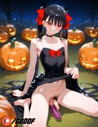 1boy 1femboy ai_generated dildo femboy godof halloween patreon pumpkin small_breasts small_penis