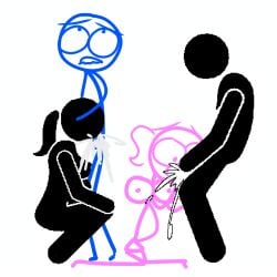 2boys 2girls blowjob blowjob_face blue_(dick_figures) cumflation dick_figures inflation n1_1ck stacy_(dick_figures) stick_figure stick_girl stomach_bulge swingers