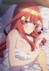 1girls ai_generated bed go-toubun_no_hanayome nakano_itsuki nude shy solo