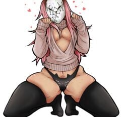 1girls black_legwear black_panties black_thighhighs breasts chubby clothing dbd dead_by_daylight female freckles keyhole_turtleneck long_hair masked panties pink_hair susie_(dead_by_daylight) sventhcircle tan_skin the_legion thigh_highs thighhighs