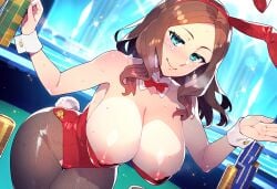 ai_generated blue_eyes breast_slip brown_hair bunny_ears bunny_girl bunnysuit cuckold curvy fate/grand_order fate_(series) large_ass large_breasts leonardo_da_vinci_(fate) leonardo_da_vinci_(fate/grand_order) long_hair lordem netorare ntr wide_hips