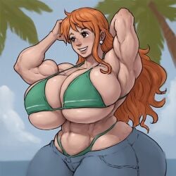 ai_generated beach big_ass big_breasts civitai female female_only huge_ass huge_breasts long_hair nami nami_(one_piece) one_piece orange_hair shiin_(ai_generated) shiin_(edit)