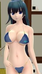 1girls 2023 3d belly_button bikini blue_bikini blue_eyes blue_hair_female breasts clavicle cleavage hati_yukkuri_mmd hips iizunamaru_megumu indoors interior_background jpeg light-skinned_female long_hair_female looking_at_viewer mmd nipple_outline open_mouth solo_female solo_focus swimsuit tengu touhou waist youkai