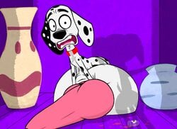 101_dalmatian_street 101_dalmatians 2019 animal_genitalia animal_penis black_eyes black_fur black_nose canid canine canine_penis canis collar dalmatian disney domestic_dog dylan_(101_dalmatians) exhibitionism feral fur hyper hyper_penis kanahu looking_at_viewer male male_only mammal penis spots spotted_fur thin_tail what white_fur young