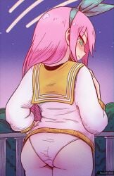 1girls aubrey_(omori) blush female female_only half-dressed jacket lyresweet omori panties pink_hair