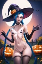 1girls ai_generated ass ass bewitching big_ass big_butt big_thighs bikini blue_hair bra breasts covered_breasts covered_pussy curvy curvy_body curvy_female female female female_focus female_only hair halloween hourglass_figure huge_thighs human jinx_(league_of_legends) league_of_legends lips ninfrock pale_skin pale_skinned_female panties pumpkin riot_games skinny_waist slim_waist small_breasts solo solo_female solo_focus thick_legs thick_thighs uncensored voluptuous voluptuous_female white_skin white_skinned_female wide_hips witch_hat